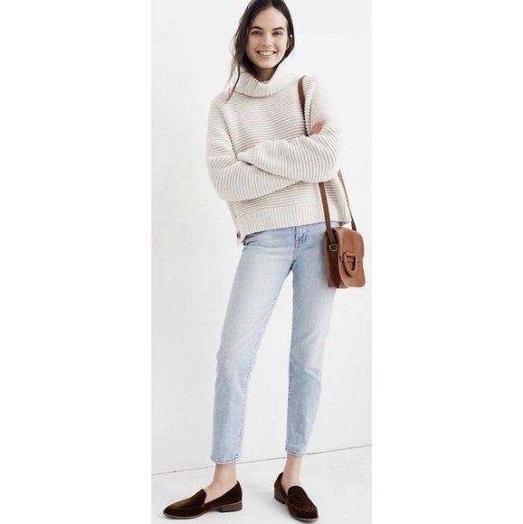 Madewell Ribbed Turtleneck Burgundy Sweater Side Button - Picture 3 of 13